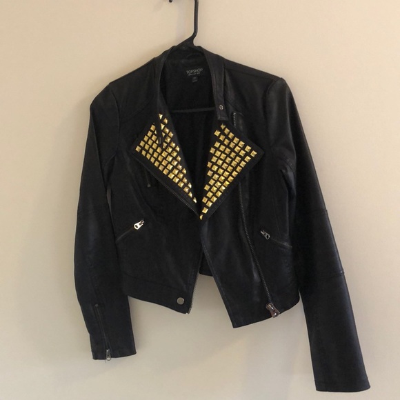 TopShop black faux leather jacket studded size 4 - Picture 3 of 7